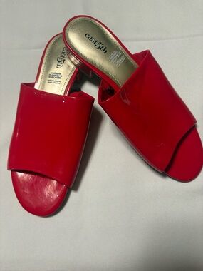 East 5th Patent Red Slide Mules